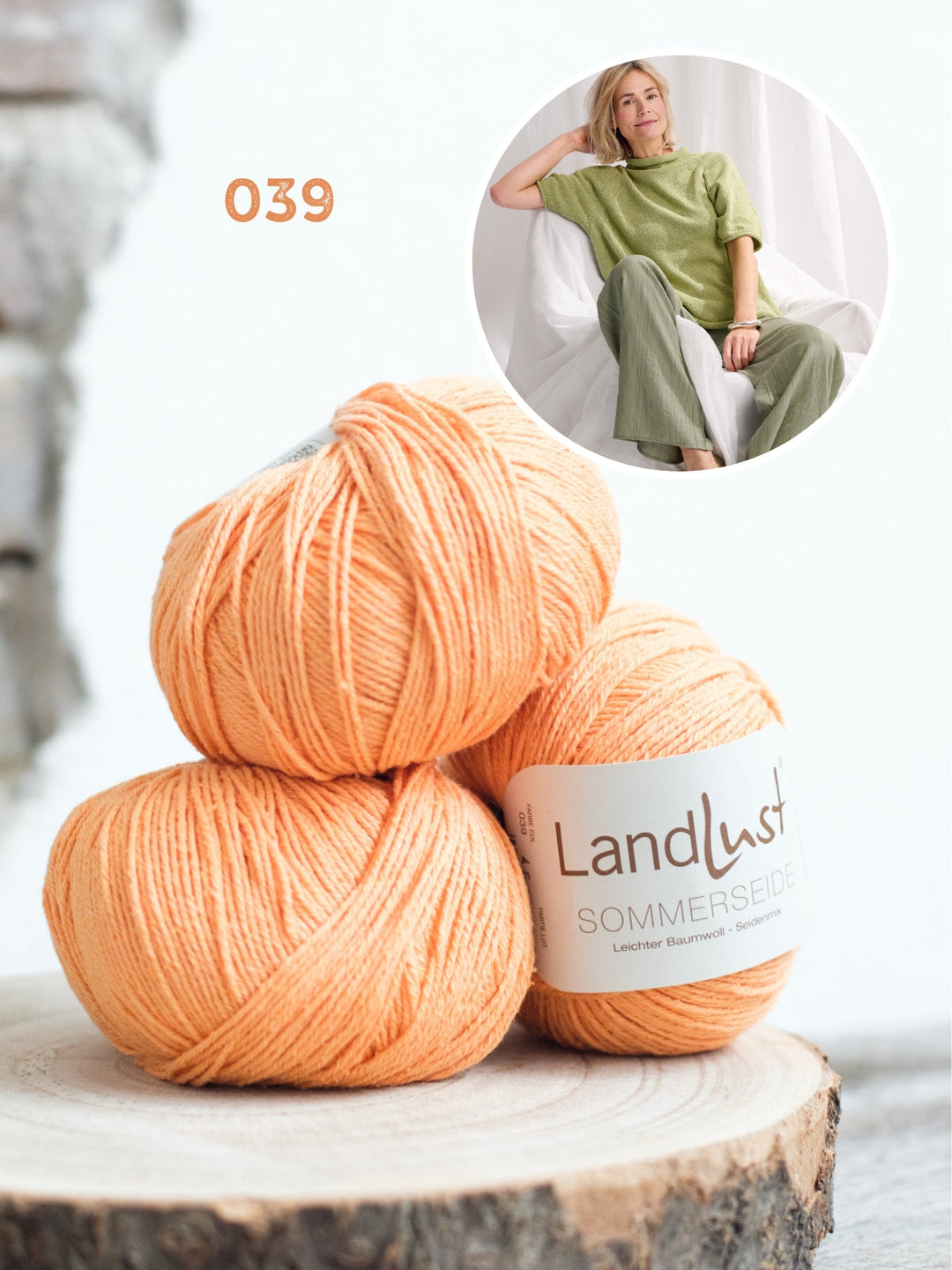 Strickpaket Landlust Sommerseide Pullover mit kurzen Ärmeln und Rollkragen