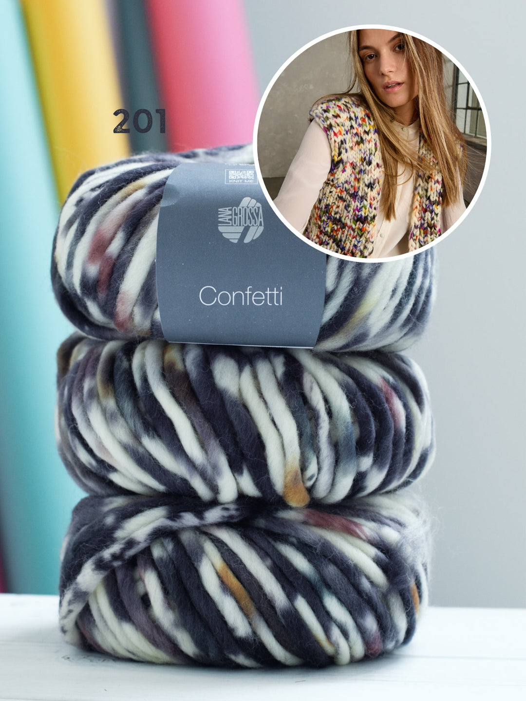 Strickpaket Confetti Weste print