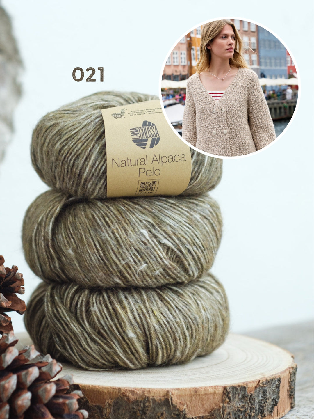 Strickpaket Natural Alpaca Pelo Jacke im Rattanmuster