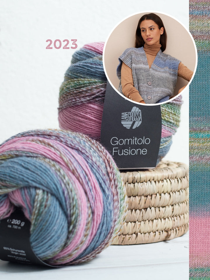 Strickpaket Gomitolo Fusione Weste im Halbpatent