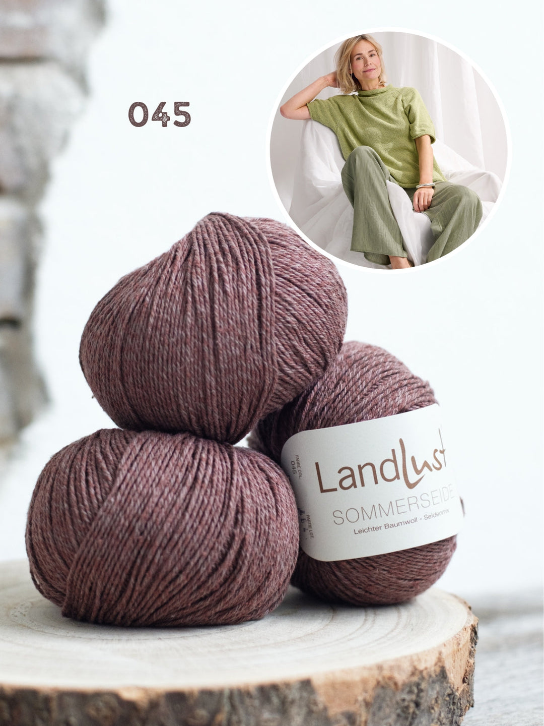 Strickpaket Landlust Sommerseide Pullover mit kurzen Ärmeln und Rollkragen