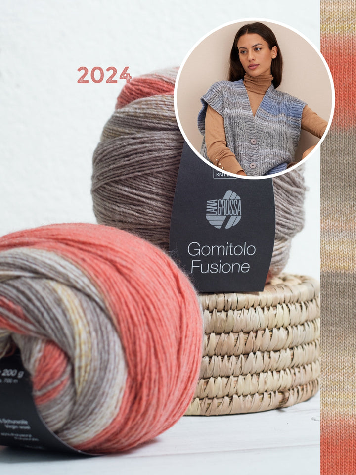 Strickpaket Gomitolo Fusione Weste im Halbpatent