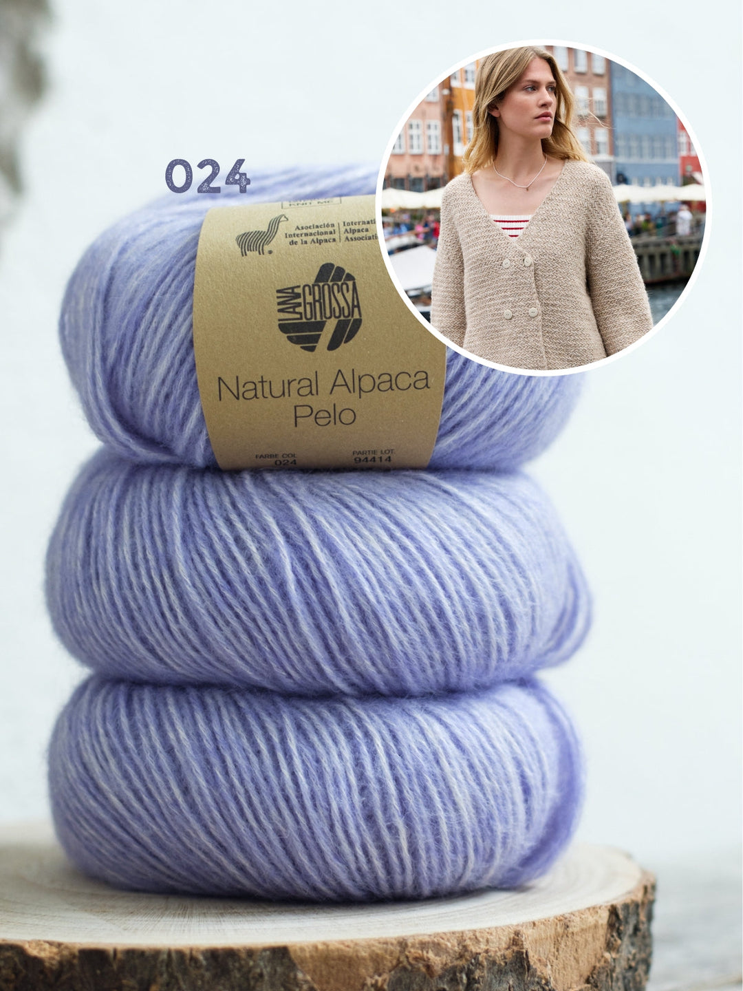 Strickpaket Natural Alpaca Pelo Jacke im Rattanmuster