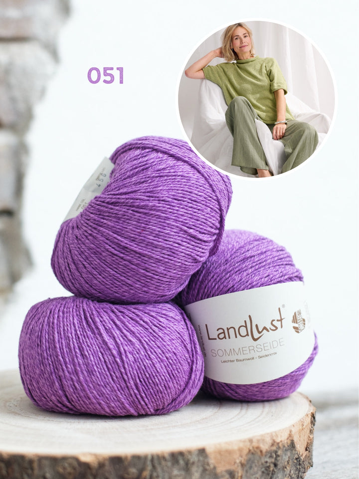 Strickpaket Landlust Sommerseide Pullover mit kurzen Ärmeln und Rollkragen