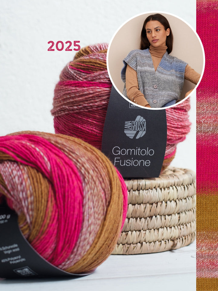 Strickpaket Gomitolo Fusione Weste im Halbpatent