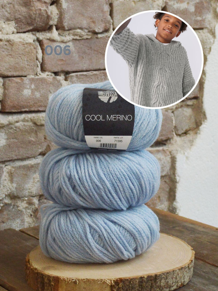 Strickpaket Cool Merino Hoodie mit Zopfmuster - kids