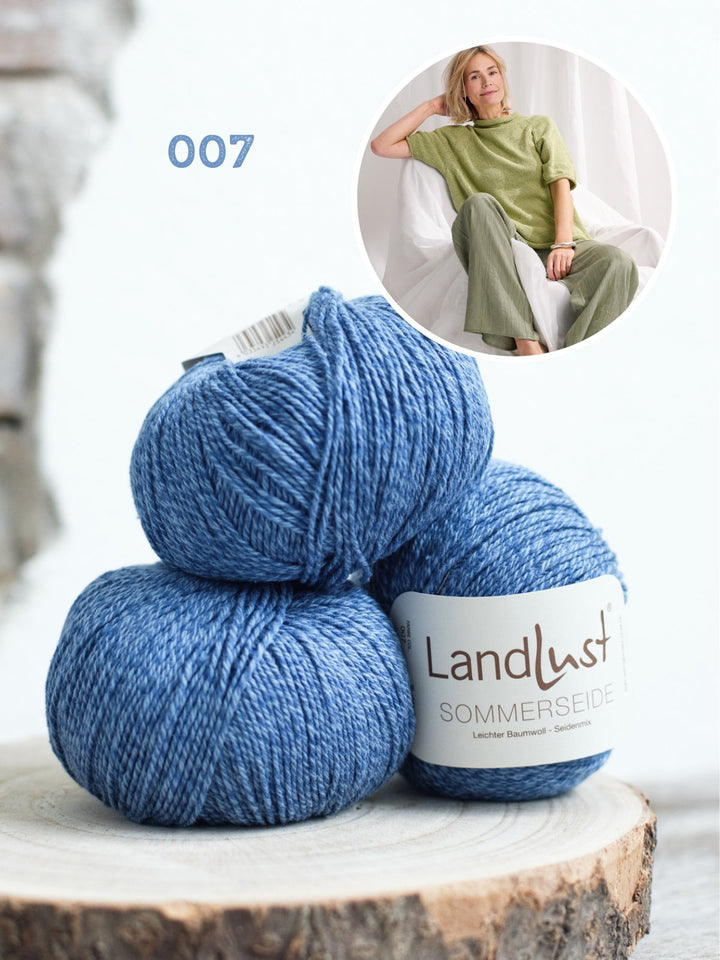 Strickpaket Landlust Sommerseide Pullover mit kurzen Ärmeln und Rollkragen