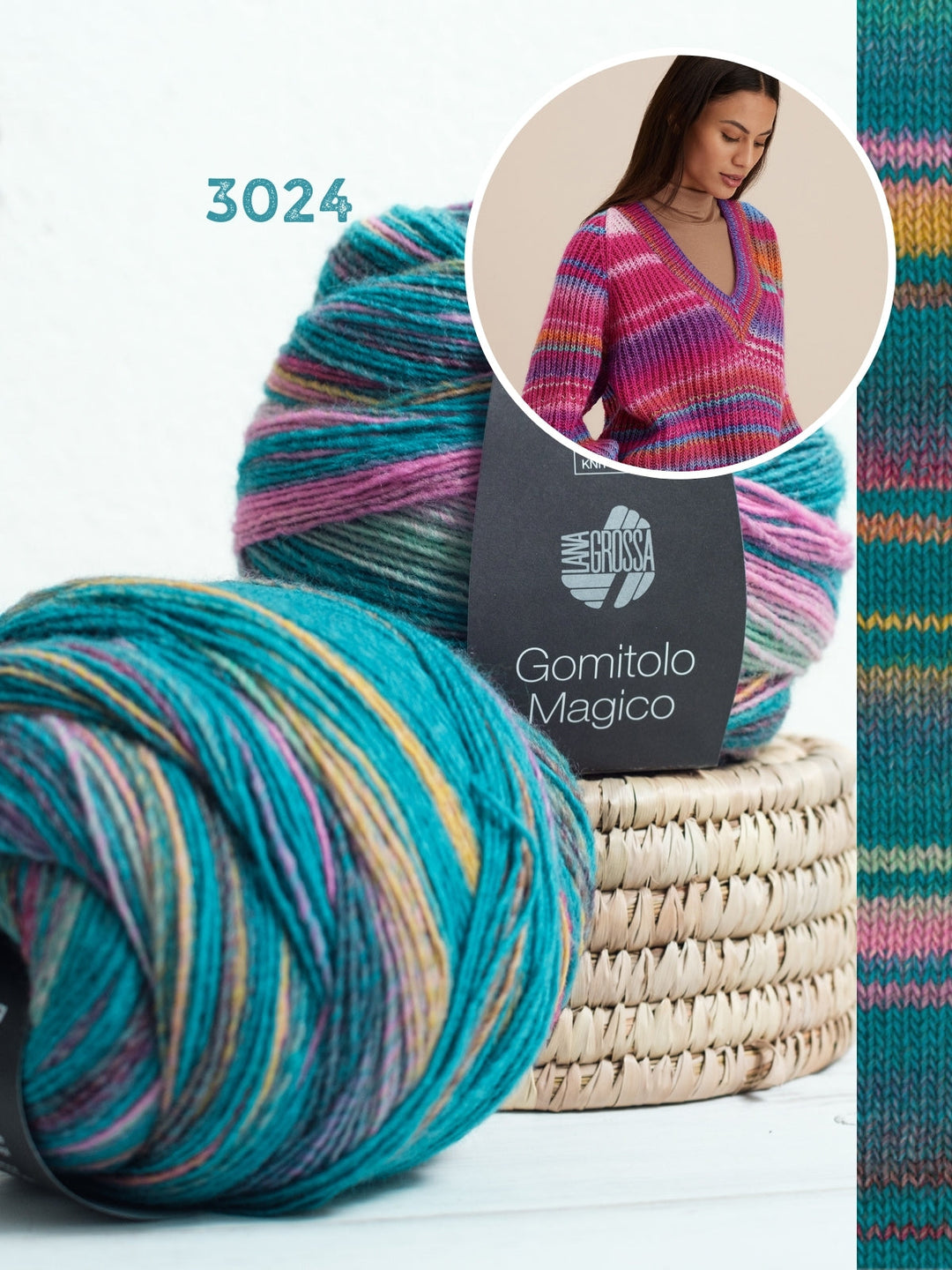 Strickpaket Gomitolo Magico Raglan-V-Pullover