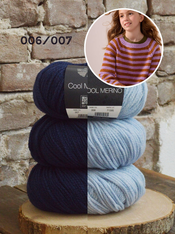 Strickpaket Cool Merino Topdown Raglan mit Streifen - kids