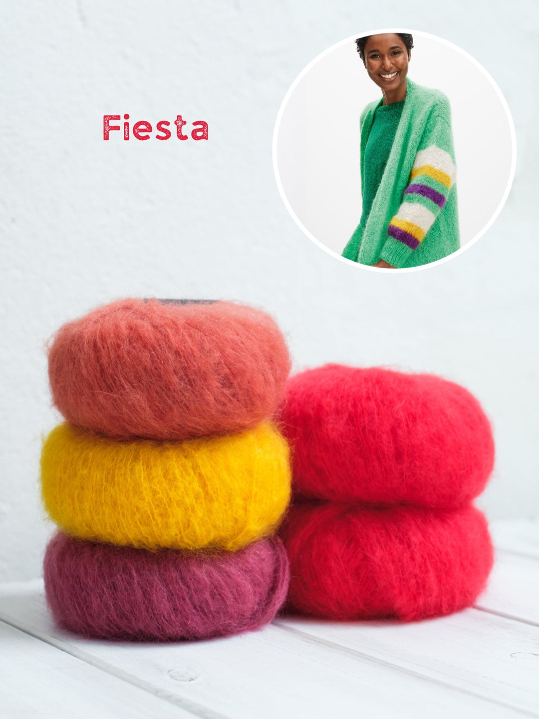 Strickpaket Mohair Moda mantel met gestreepte mouwen