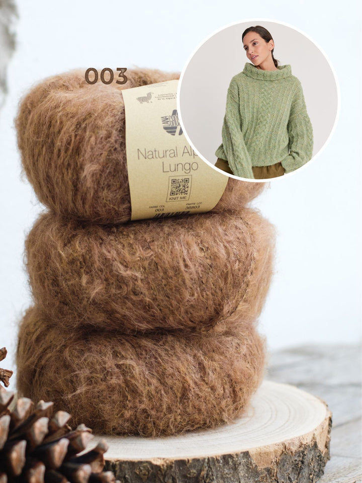 Strickpaket Natural Alpaca Lungo Pullover mit Flechtzöpfe