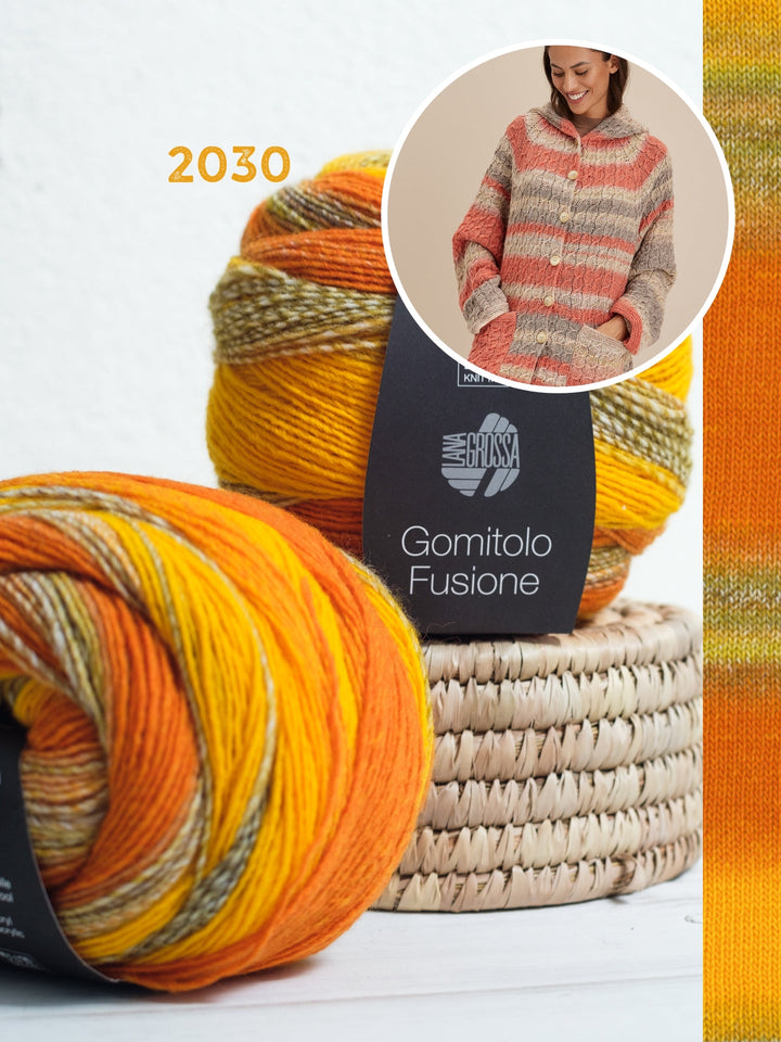 Strickpaket Gomitolo Fusione topdown-hoodiejacke