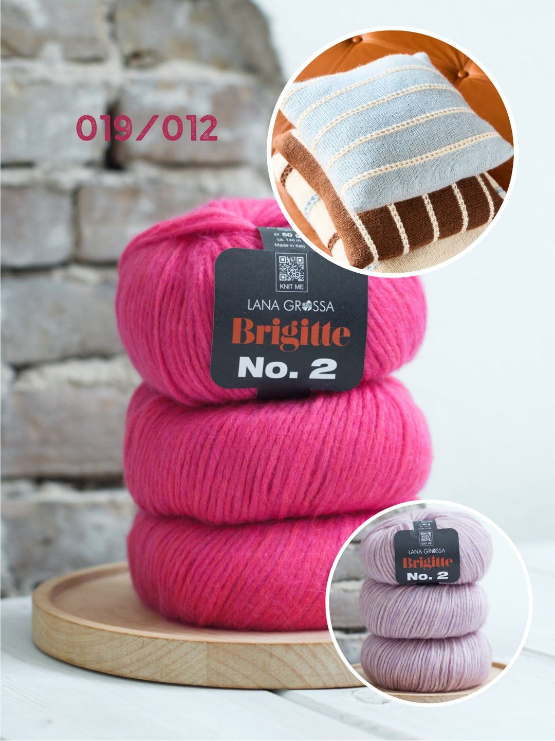 Strickpaket Brigitte no. Kissenhül mit Lockmusterstreifen