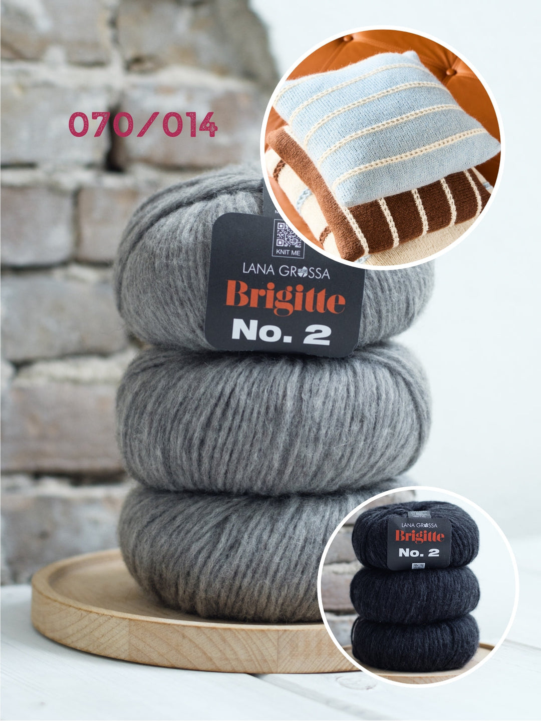 Strickpaket Brigitte no. Kissenhül mit Lockmusterstreifen