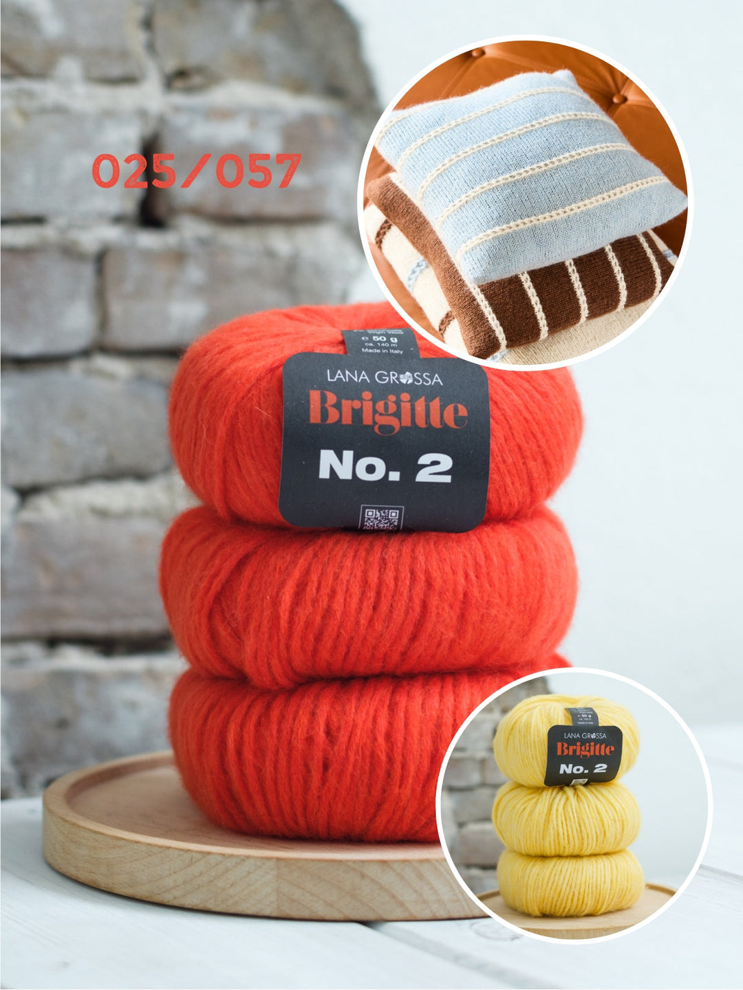 Strickpaket Brigitte no. Kissenhül mit Lockmusterstreifen