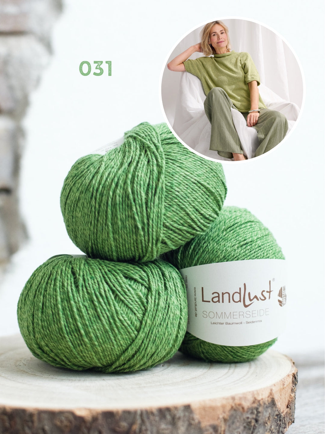 Strickpaket Landlust Sommerseide Pullover mit kurzen Ärmeln und Rollkragen