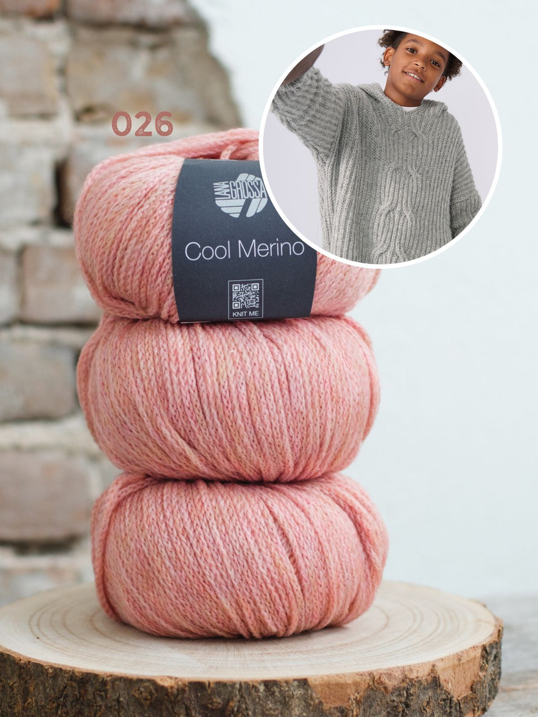 Strickpaket Cool Merino Hoodie mit Zopfmuster - kids