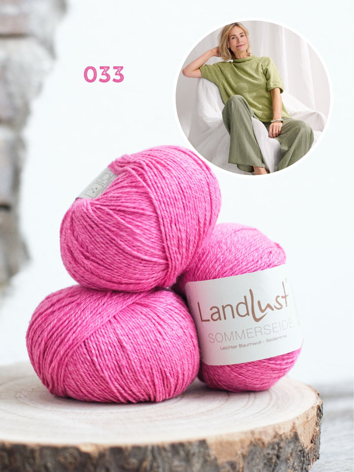 Strickpaket Landlust Sommerseide Pullover mit kurzen Ärmeln und Rollkragen