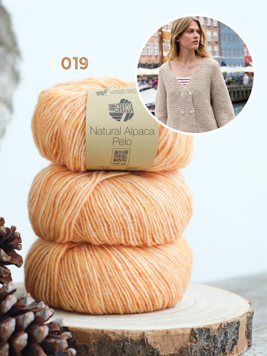 Strickpaket Natural Alpaca Pelo Jacke im Rattanmuster