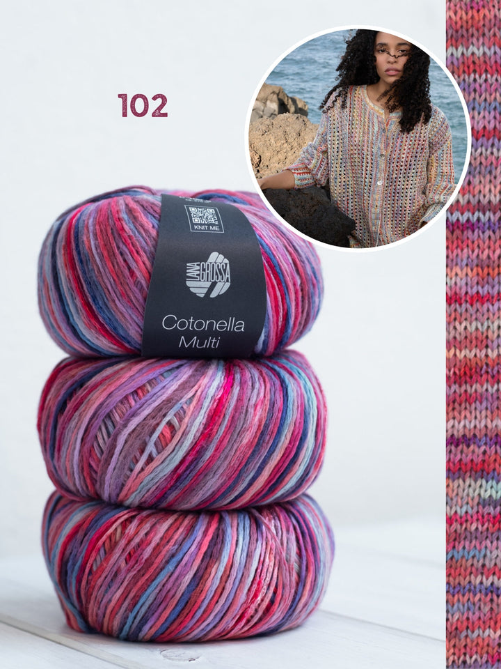 Strickpaket Cotonella Multi Jacke im Ajourmuster