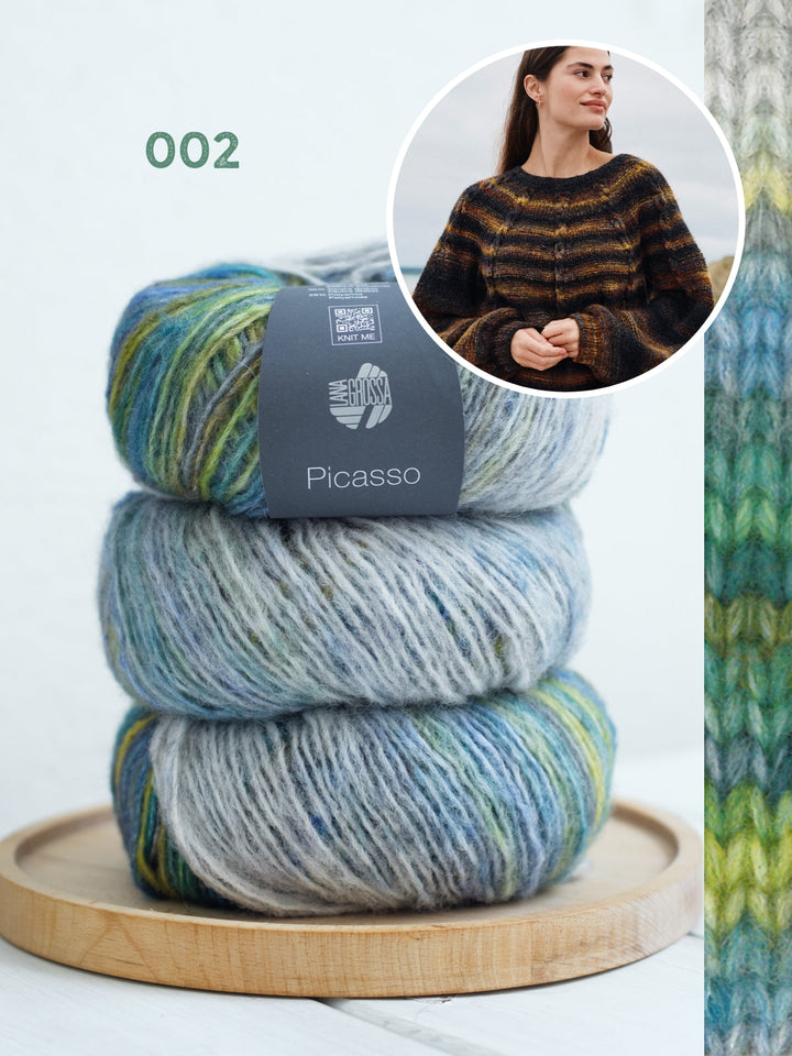 Strickpaket Picasso Pullover mit Zopfstreifen