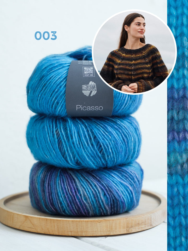 Strickpaket Picasso Pullover mit Zopfstreifen