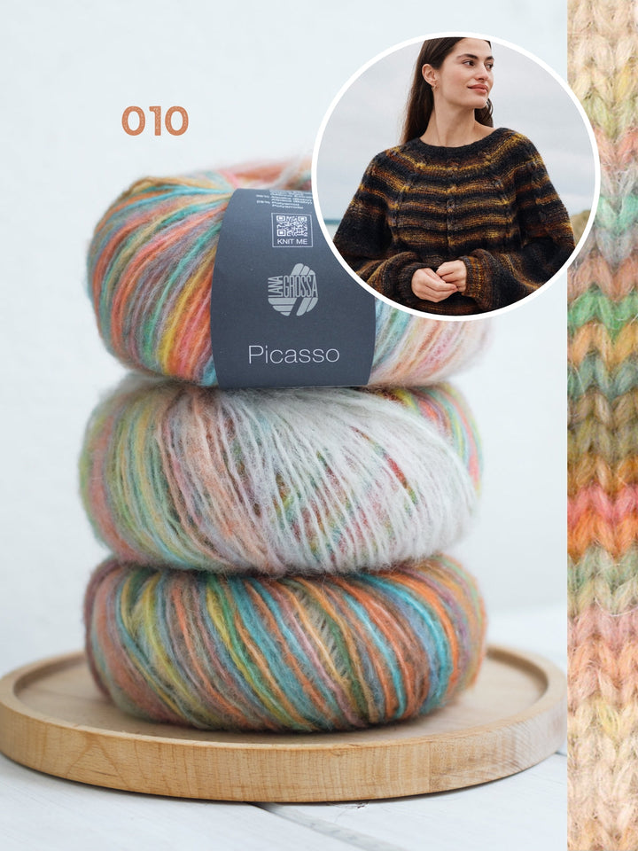 Strickpaket Picasso Pullover mit Zopfstreifen