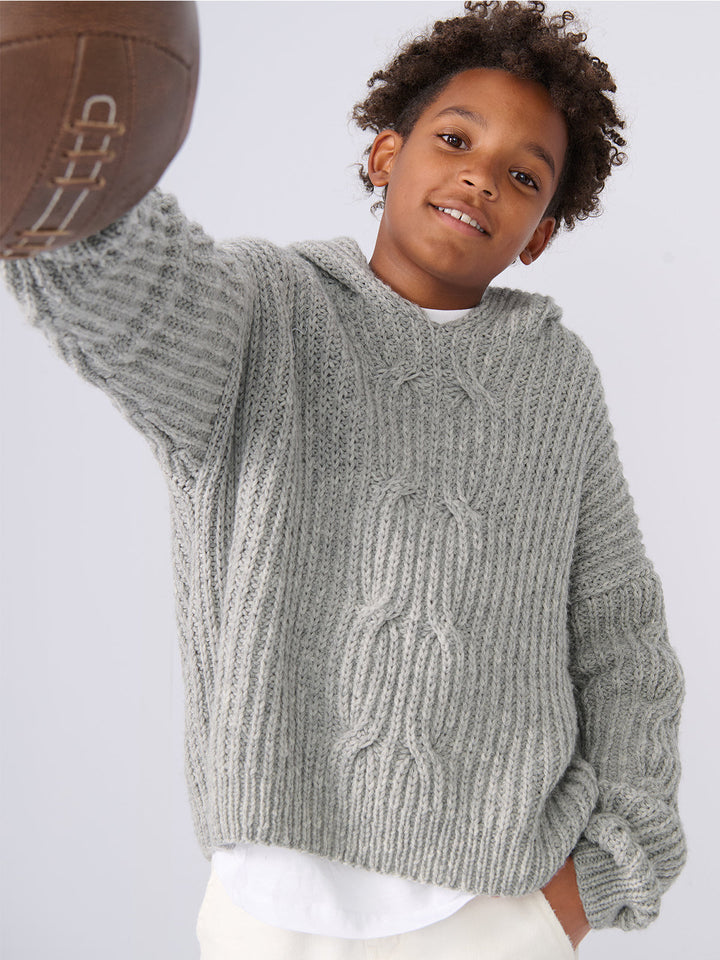 Strickpaket Cool Merino Hoodie mit Zopfmuster - kids