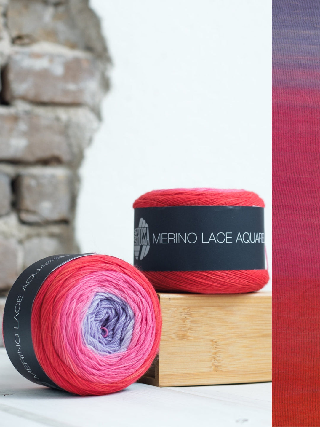 Merino Lace Aquarell 004 Grauviolett / Himbeer / Tomatenrot