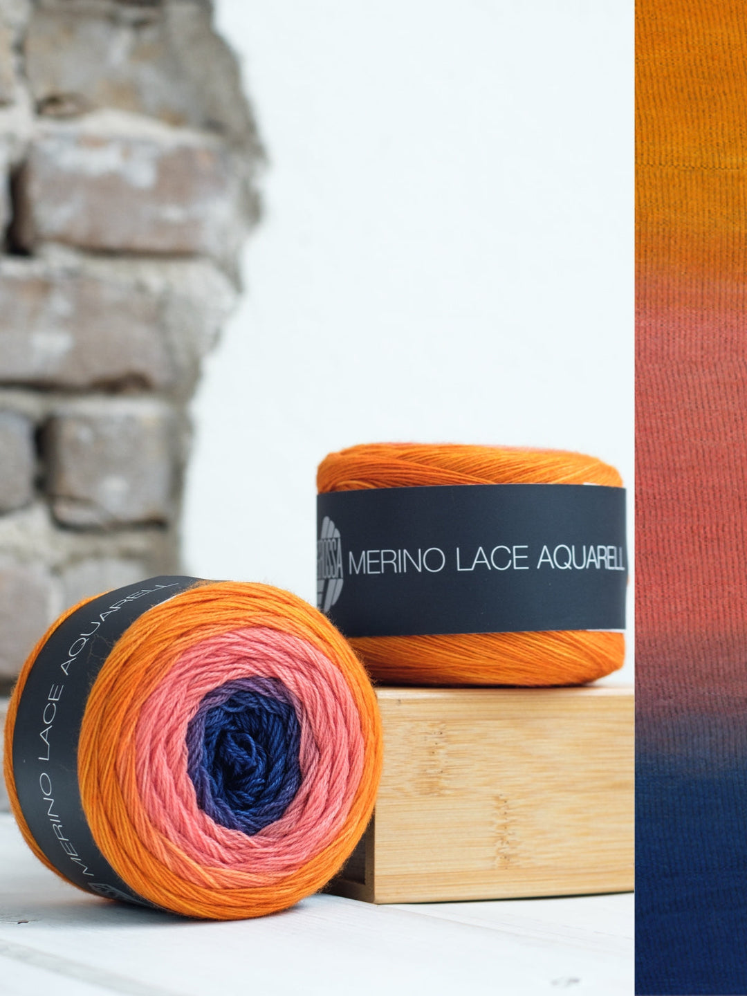 Merino Lace Aquarell 007 Orange / Nelkenrosa / Dunkelblau